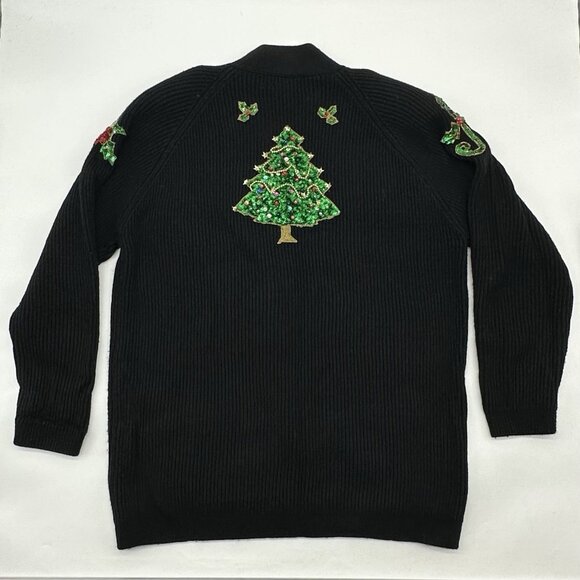 Jennifer Moore Size Medium Vintage Christmas Sequin Bead Black Cardigan Sweater - Picture 5 of 8